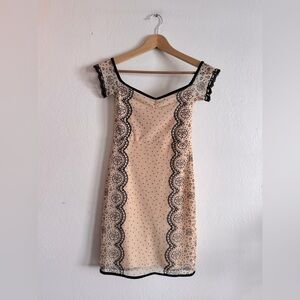 KIMCHI BLUE Lace Print Mini Dress w/ Velvet Trim & Neckline